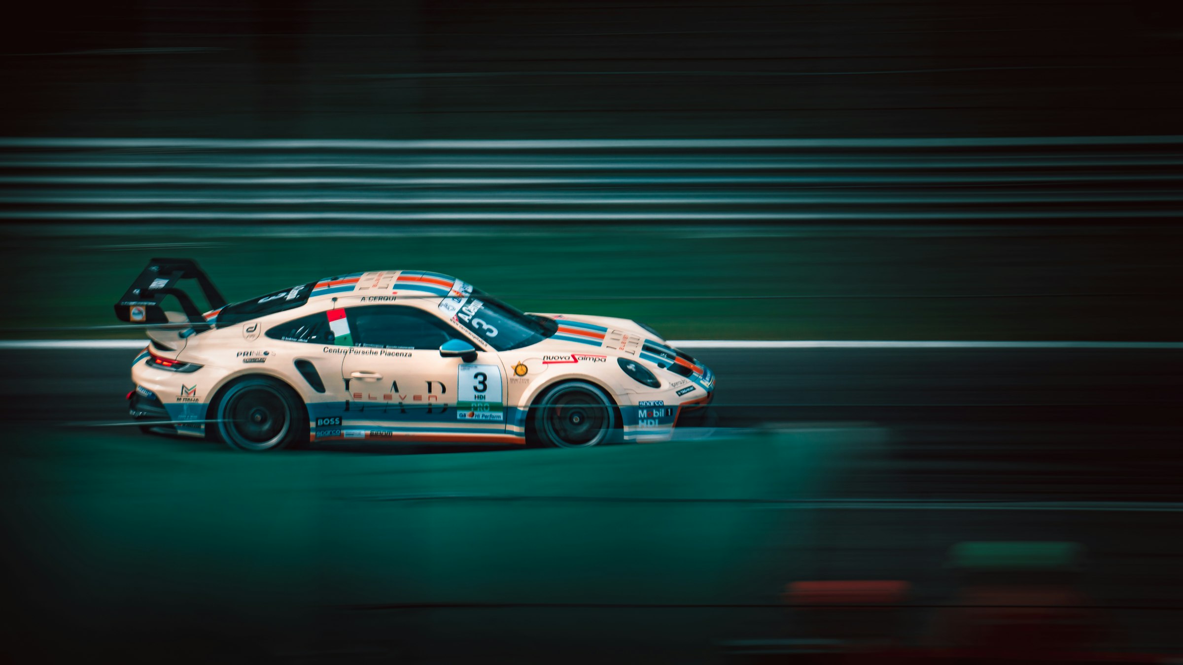 A race car at the apex of a corner